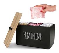 Bliss by Home Tampon Holder Storage for bathroom, Feminine Wood Container Box, Women Product Organizer, Farmhouse Décor, Pad Storage Container Box, Rustic Accessories (black)