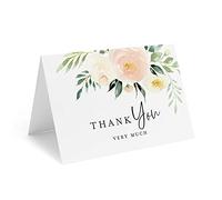 Bliss Collections Blush Floral Thank You Cards with Envelopes, Pack of 25, 102 x 152 mm Folded, Tented, Bulk, Perfect for: Wedding, Bridal Shower, Baby Shower, Birthday, Funeral to Say Thanks