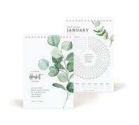 Bliss Collections Habit Tracker Calendar Notepad, Spiral Bound Greenery Floral Journal to Track Progress and Reach Your Goals - Undated 12 Month Journal, 210 x 297 mm