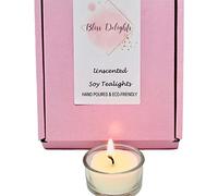 Bliss Delights Unscented Tealight Candles | Soy Wax Tealights | Zero Waste, Cruelty-Free & Vegan Candles | 100% Natural Soy Wax Tealight Refills (48 Tealights with 4 Holders)