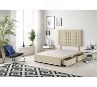 Bliss Divan Bed Base With 2 Drawers and Upholstered Headboard Linen Fabric Somnior Cream Small Single