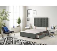 Bliss Divan Bed Base With 2 Drawers and Upholstered Headboard Linen Fabric Somnior Dark Grey Small Single