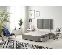 Bliss Divan Bed Base With 2 Drawers and Upholstered Headboard Linen Fabric Somnior Silver Double