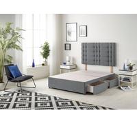 Bliss Divan Bed Base With 2 Drawers and Upholstered Headboard Plush Velvet Somnior Charcoal Single