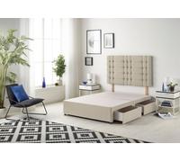 Bliss Divan Bed Base With 2 Drawers and Upholstered Headboard Tweed Fabric Somnior Natural Small Single