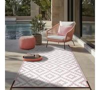 Bliss Dusty Rose Pink White Outdoor Camping Rug 120x180cm 4x6ft Reversible Waterproof Picnic Mat Garden Patio Balcony Beach Festival Tent Ground Mat Compact Floor Rug Foldable Lightweight Portable