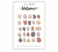 Bliss Monkey Co. All Bums Welcome Poster - Hope Your Day Is As Peachy As Your Bum - Cute Funny Bathroom Wall Art Poster - 12 x 18 Inch Poster - Unframed - Premium 100lb Gloss - Made In USA - BMCP076