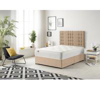 Bliss Plush Divan Bed with Sprung Memory Foam Mattress and Headboard Plush Fabric Somnior Beige Single