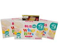 Bliss Whip Bars School Cake 3 Pack (15 Bars) + Kitchenfella Top Movie Treats Postcard - Low Calorie Snacks 74 Calories, High Fibre Gluten Free Snack Bars, Lunchbox Treats for Kids & Adults