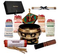 BlissBeckons Meditation Accessories Gift Set, 4.5 Inch Tibetan Singing Bowl with Striker and Cushion, Incense Variety Pack with Holder, Meditation Poem on Scroll