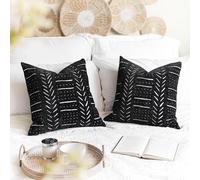 BlissBlush Black Decorative Throw Pillow Covers 18X18, Set of 2, Boho Farmhouse Cushion Cover, Cozy Soft Accent Pillowcase for Couch Sofa Bed Living Room Home Décor
