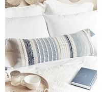 BlissBlush Boho Decorative Lumbar Pillow Cover 14X36, Coastal Blue Farmhouse Lumbar Throw Pillow for Couch, Long Decorative Pillow for Bed, Modern Accent Textured Throw Pillow Case (Cover ONLY)