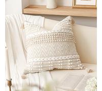 BlissBlush Boho Throw Pillow Cover 22X22, Large Decorative Accent Pillow for Couch, Square Woven Textured Pillowcase, Modern Boho Pillow for Bed, Bohemian Pillow Cover, Cream White (Pack of 1)