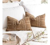 BlissBlush Brown Decorative Lumbar Throw Pillow Covers 12X20, Set of 2, Boho Farmhouse Cushion Cover, Soft Accent Pillowcase for Couch Sofa Bed Living Room Home Décor