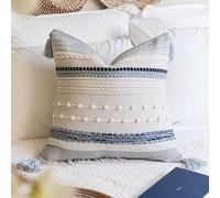 BlissBlush Coastal Blue Boho Decorative Throw Pillow Cover 20x20 Modern Bohemian Accent Pillow Case Square Woven Textured Farmhouse Pillows for Couch Bed (Pack of 1)