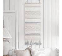 BlissBlush Cream Gray Long Vertical Wall Hanging Tapestry Woven Boho Farmhouse Decor Tassel Handmade Wall Art Decoration for Bedroom Living Room Dorm Nursery Apartment, 16x39 INCH