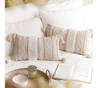 BlissBlush Decorative Lumbar Throw Pillow Cover 12x20 Combo Set of 2 Cream Neutral White Rectangular Boho Accent Pillowcase Farmhouse Cushion for Couch Sofa Bedroom Living Home Décor Cover ONLY