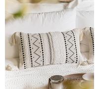 BlissBlush Decorative Lumbar Throw Pillow Cover 12x20 Rectangular Boho Accent Pillowcase Black Neutral White Farmhouse Cushion for Couch Sofa Bedroom Living Home Décor (Cover ONLY, Pack of 1)