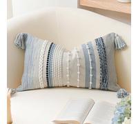 BlissBlush Decorative Lumbar Throw Pillow Cover 14x24 Boho Coastal Blue Accent Cushion for Couch Sofa Farmhouse Pillowcase for Bedroom Living Room Home Décor Cover ONLY