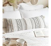 BlissBlush Decorative Lumbar Throw Pillow Cover 14x36 Boho Long Cushion for Bed Black Neutral White Accent Farmhouse Pillowcase for Bedroom Living Room Couch Sofa Home Décor Cover ONLY