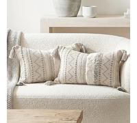 BlissBlush Decorative Lumbar Throw Pillow Covers 12x20 Combo Set of 2 Gray Rectangular Boho Accent Pillowcase Neutral Grey Farmhouse Cushion for Couch Sofa Bedroom Living Home Décor Cover ONLY
