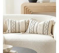 BlissBlush Decorative Lumbar Throw Pillow Covers 12x20 Combo Set of 2 Rectangular Boho Accent Pillowcase Black Neutral Farmhouse Cushion for Couch Sofa Bedroom Living Home Décor Cover ONLY