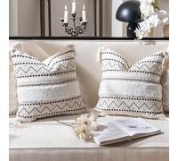 BlissBlush Decorative Throw Pillow Cover 18x18 Combo Set of 2 Square Boho Black Neutral Accent Pillowcase Tassels Farmhouse Cushion for Couch Sofa Bedroom Living Room Home Décor Cover ONLY