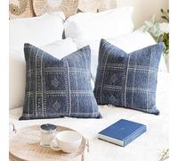 BlissBlush Decorative Throw Pillow Covers 18x18 Set of 2, Boho Blue Textured Chenille Accent Throw Pillow Covers for Couch Sofa Bed Living Room Home Décor (Cover Only)