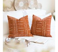 BlissBlush Brick Red Decorative Throw Pillow Covers 18X18, Set of 2, Boho Farmhouse Cushion Cover, Cozy Soft Accent Pillowcase for Couch Sofa Bed Living Room Home Décor
