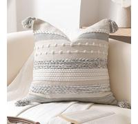 BlissBlush Gray Boho Decorative Throw Pillow Cover 18x18 Square Farmhouse Accent Cushion for Couch Sofa Livingroom Bedroom Pillowcase Modern Home Décor (Pack of 1)