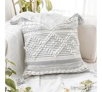 BlissBlush Gray Cream White Boho Throw Pillow Cover 20X20, Boho Woven Textured Pillow Cover, Neutral Pillow Cover, Sofa Couch Bed Farmhouse Lumbar Pillow (Cover ONLY)