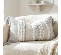 BlissBlush Gray Decorative Lumbar Pillow Cover 14x24, Boho Accent Throw Pillow Case for Couch Sofa Bed, Modern Farmhouse Textured Lumbar Cushion Bedroom Living Room, Cover ONLY