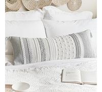 BlissBlush Gray Decorative Lumbar Pillow Cover 14x36, Grey Boho Long Body Pillow for Bed, Farmhouse Lumbar Throw Pillow for Couch, Modern Accent Textured Throw Pillowcase