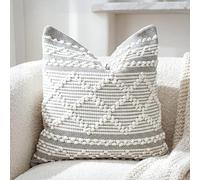 BlissBlush Gray White Decorative Throw Pillow Cover 20X20, Boho Accent Pillow for Couch, Square Modern Farmhouse Pillowcase for Living Room Couch Sofa Cushion Home Décor (Pack of 1)