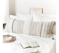 BlissBlush Large Body Pillow Cover for Bed 20x54 Gray Boho Accent Oversized Long Pillowcase for Bedroom Neutral White Decorative Cushion Farmhouse Home Décor (Cover ONLY, Pack of 1)