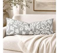 BlissBlush Long Lumbar Pillow Cover 14x36 for Bed, Light Gray Floral Tufted Velvet Accent Oversize Throw Pillowcase for Bedroom, Cover Only
