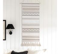 BlissBlush Long Vertical Wall Hanging Tapestry Woven Boho Farmhouse Decor Black Beige Cream Tassel Handmade Wall Art Decoration for Bedroom Living Room Dorm Nursery Apartment, 16x39 INCH