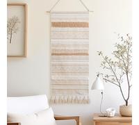 BlissBlush Long Vertical Wall Hanging Tapestry Woven Boho Farmhouse Decor Cream Beige Tassel Handmade Wall Art Decoration for Bedroom Living Room Dorm Nursery Apartment, 16x39 INCH