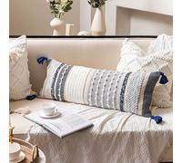BlissBlush Navy Dark Blue Boho Decorative Lumbar Pillow Cover 14x36, Long Body Pillow for Bed, Accent Lumbar Throw Pillow for Couch, Modern Farmhouse Textured Pillowcase