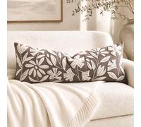 BlissBlush Taupe Floral Long Lumbar Pillow Cover 14X36 Inch