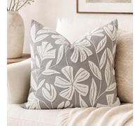 BlissBlush Throw Pillow Cover 20x20 Inch, Light Gray Floral Tufted Velvet Decorative Accent Pillow Case for Sofa Bed Living Room, Cover Only