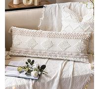 BlissBlush White Cream Lumbar Pillow Cover 14X36, Boho Woven Textured Lumbar Pillow Cover, Neutral Beige Body Pillow Cover, Sofa Couch Bed Farmhouse Lumbar Pillow (Cover ONLY, 14X36 INCH)