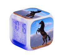 Blissbuilt Mini LED Digital Boys Anime Alarm Clock With Snooze,Temperature,Calendar,Bedside Children Sleep Trainer Wake Up Clock Cube Alarm Clock Grow Clock For Toddlers Boys Girls (horse Pattern)