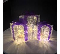 Blissbuilt Set Of 3 Light Up Present Boxes,LED Christmas Decorations Parcels Lights,Illuminated Lights Gift Boxes Christmas Tree Decorations Indoor Xmas Decor