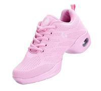 Women's Girls' Lace-up Split Sole Dance Sports Shoes Comfy Slip Resistant Trainers Textile Sport Shoes Lightweight Breathable Platform Shoe Mesh Trainers for Jazz Latin Ballroom Casual Pink