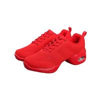 Women's Girls' Lace-up Split Sole Dance Sports Shoes Comfy Slip Resistant Trainers Textile Sport Shoes Lightweight Breathable Platform Shoe Mesh Trainers for Jazz Latin Ballroom Casual Red
