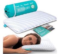 BLISSBURY Cooling Memory Foam Pillow, 2.6 Inch Thin, for Stomach & Back Sleeper, Queen Size, Removable Cool-Tech Cover, CertiPUR-US Certified