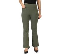BlissClub Women's Werk-It Flare Pants High Waist Cotton Formal Trousers with 4 Pockets, Hema Herringbone - Olive Tall - Above 5.5", XS