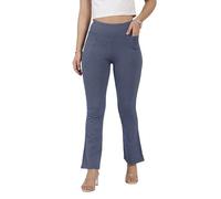 BlissClub Women's Werk-It Flare Pants High Waist Cotton Formal Trousers with 4 Pockets, Naina Navy Herringbone Tall - Above 5.5", S