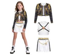 Blisscok K-Pop De-mon Singer Costume Halloween Costume Girls Stage Cosplay Clothes for Girls Kids (Black, 140(9-10 Years))